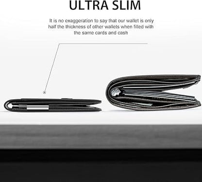 Men's Slim Leather Blocking Wallet - Minimalist Carbon Fiber Bifold