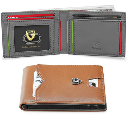 Men's Slim Leather Blocking Wallet - Minimalist Carbon Fiber Bifold