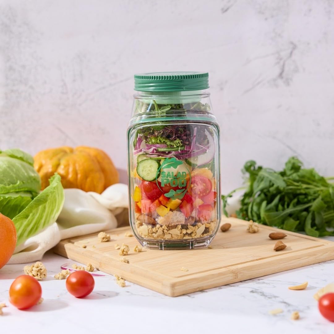 ✨ 2-Pack Portable Salad Jars | Vertical Layering, Leakproof, Lid-to-Bowl Design 🥫