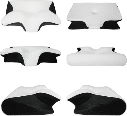 Pobualoe memory foam cervical pillow. Two-in-one ergonomic contoured orthopedic pillow to relieve neck pain