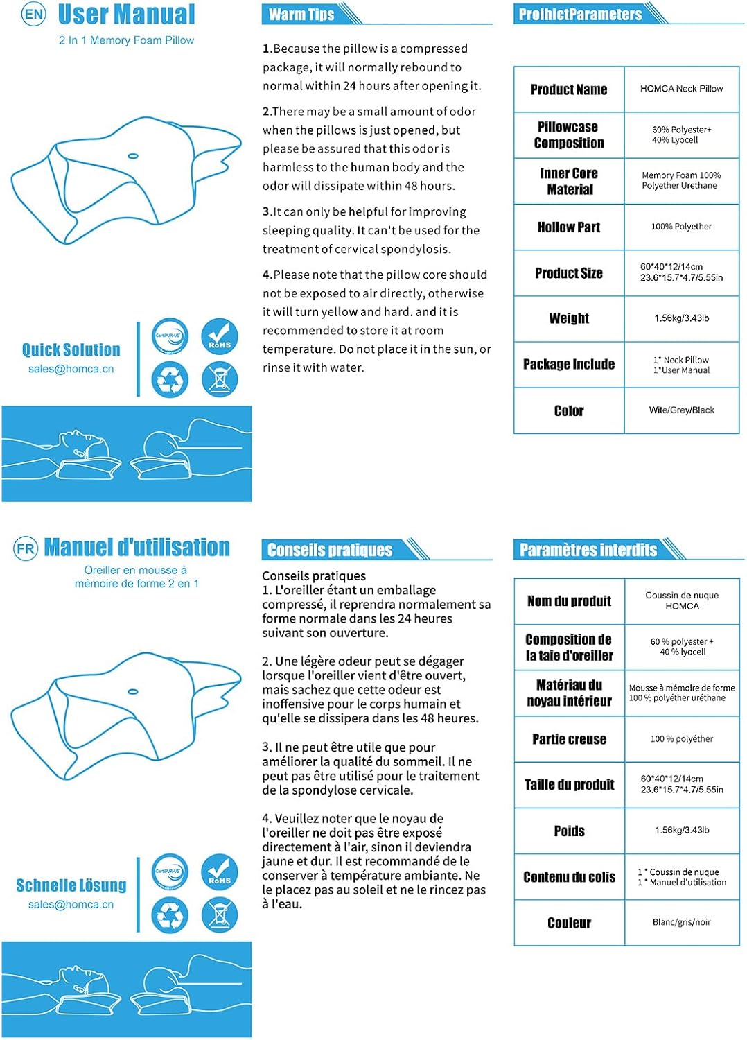 Pobualoe memory foam cervical pillow. Two-in-one ergonomic contoured orthopedic pillow to relieve neck pain